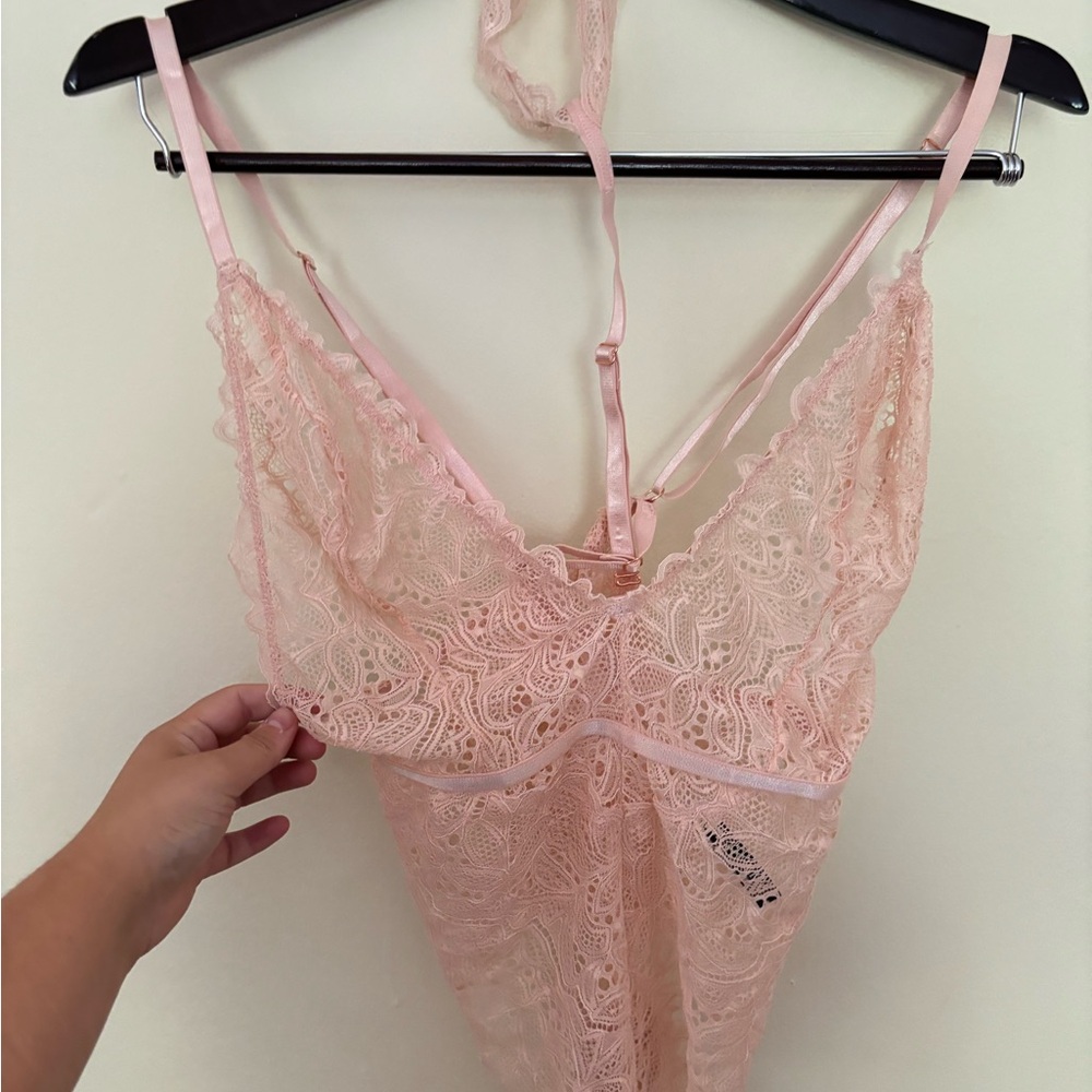 Pink lace bodysuit